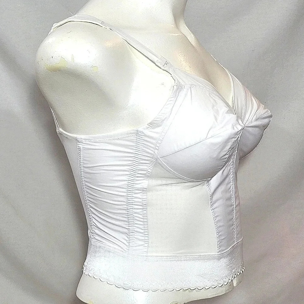 46D Exquisite‎ Form 7532 Long Line Posture Pointy Bullet Bra White NWOT